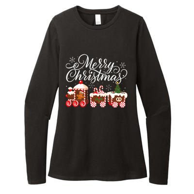 Merry Christmas Train Santa Claus Gingerbread House Pajamas Womens CVC Long Sleeve Shirt