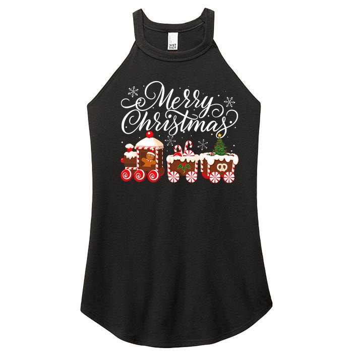 Merry Christmas Train Santa Claus Gingerbread House Pajamas Women’s Perfect Tri Rocker Tank