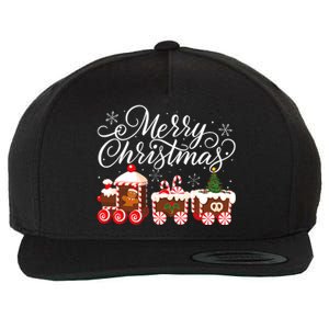 Merry Christmas Train Santa Claus Gingerbread House Pajamas Wool Snapback Cap