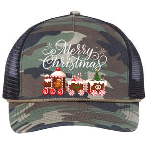 Merry Christmas Train Santa Claus Gingerbread House Pajamas Retro Rope Trucker Hat Cap