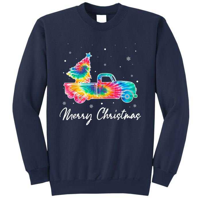 Merry Christmas Truck Tree Tie Dye Funny Holiday Girls Wo Sweatshirt