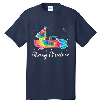 Merry Christmas Truck Tree Tie Dye Funny Holiday Girls Wo Tall T-Shirt