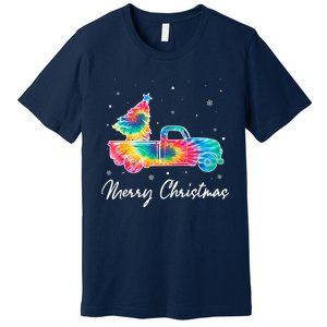 Merry Christmas Truck Tree Tie Dye Funny Holiday Girls Wo Premium T-Shirt