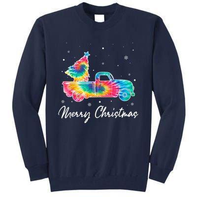 Merry Christmas Truck Tree Tie Dye Funny Holiday Girls Wo Tall Sweatshirt