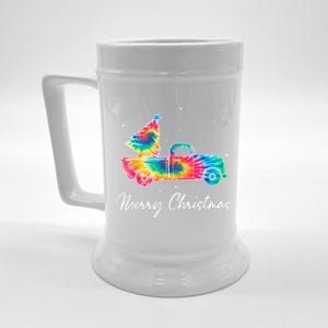 Merry Christmas Truck Tree Tie Dye Funny Holiday Girls Wo Beer Stein