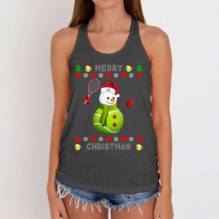 Merry Christmas Tennis Ugly Christmas holiday Women's Knotted Racerback Tank