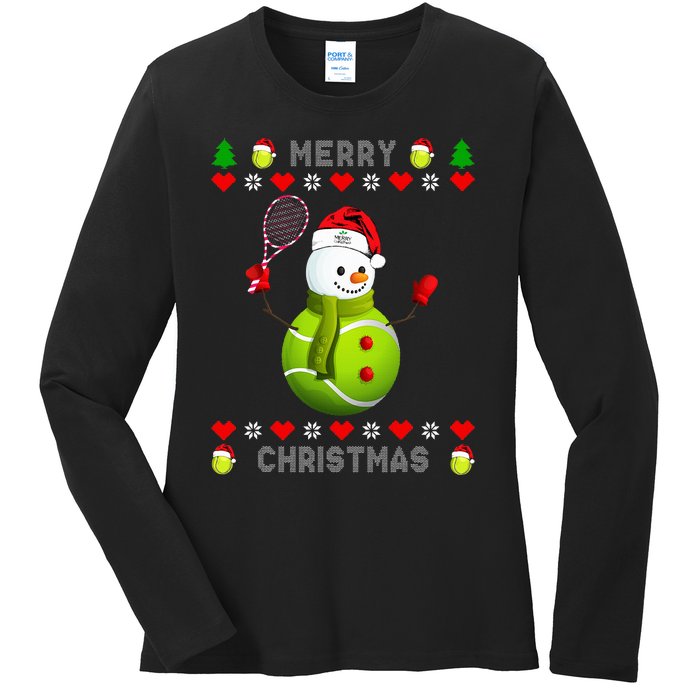 Merry Christmas Tennis Ugly Christmas holiday Ladies Long Sleeve Shirt