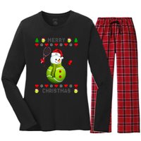 Merry Christmas Tennis Ugly Christmas holiday Women's Long Sleeve Flannel Pajama Set 