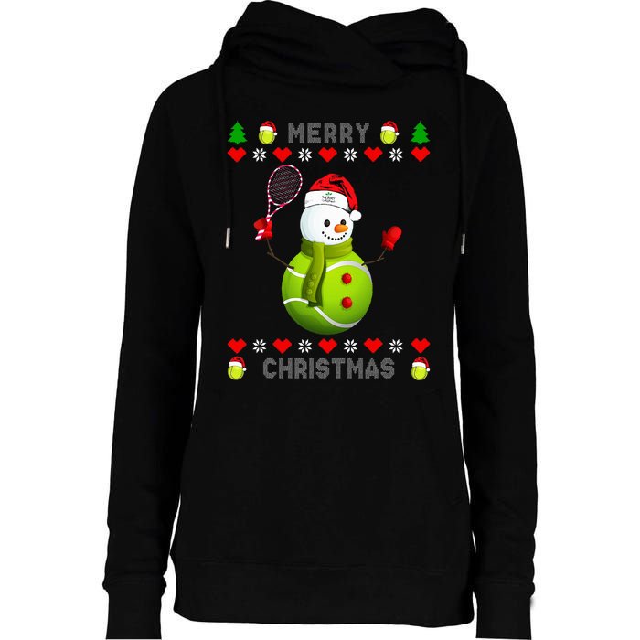 Merry Christmas Tennis Ugly Christmas holiday Womens Funnel Neck Pullover Hood