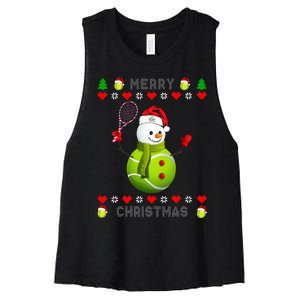 Merry Christmas Tennis Ugly Christmas holiday Women's Racerback Cropped Tank