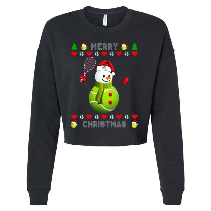 Merry Christmas Tennis Ugly Christmas holiday Cropped Pullover Crew