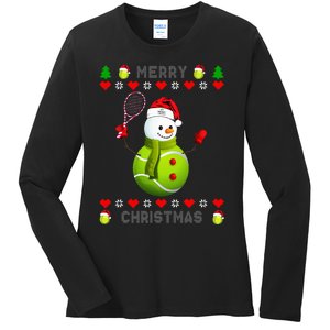 Merry Christmas Tennis Ugly Christmas holiday Ladies Long Sleeve Shirt