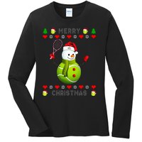 Merry Christmas Tennis Ugly Christmas holiday Ladies Long Sleeve Shirt