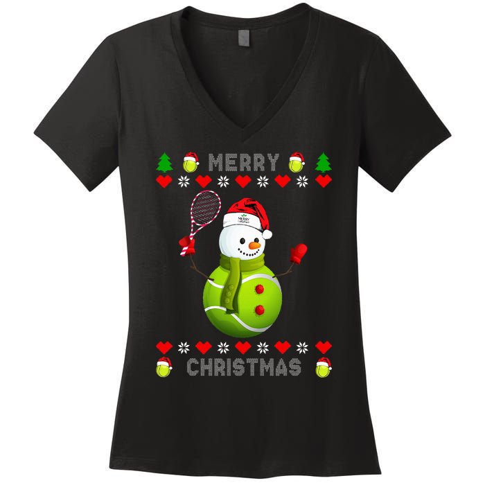 Merry Christmas Tennis Ugly Christmas holiday Women's V-Neck T-Shirt