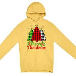 Merry Christmas Tree Buffalo Plaid Red White Green Cute Xmas Premium Pullover Hoodie