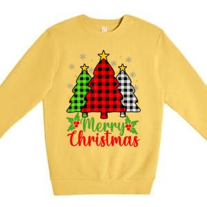 Merry Christmas Tree Buffalo Plaid Red White Green Cute Xmas Premium Crewneck Sweatshirt