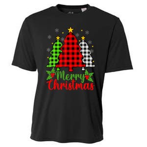 Merry Christmas Tree Buffalo Plaid Red White Green Cute Xmas Cooling Performance Crew T-Shirt