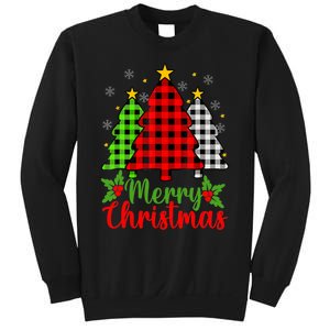 Merry Christmas Tree Buffalo Plaid Red White Green Cute Xmas Sweatshirt