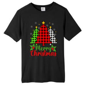 Merry Christmas Tree Buffalo Plaid Red White Green Cute Xmas Tall Fusion ChromaSoft Performance T-Shirt