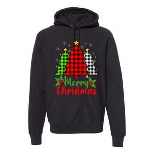 Merry Christmas Tree Buffalo Plaid Red White Green Cute Xmas Premium Hoodie