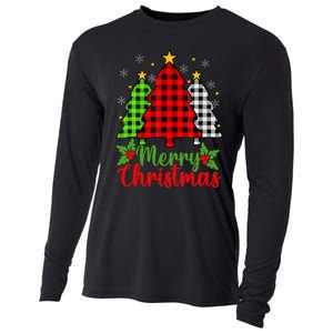 Merry Christmas Tree Buffalo Plaid Red White Green Cute Xmas Cooling Performance Long Sleeve Crew