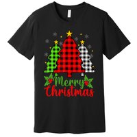 Merry Christmas Tree Buffalo Plaid Red White Green Cute Xmas Premium T-Shirt