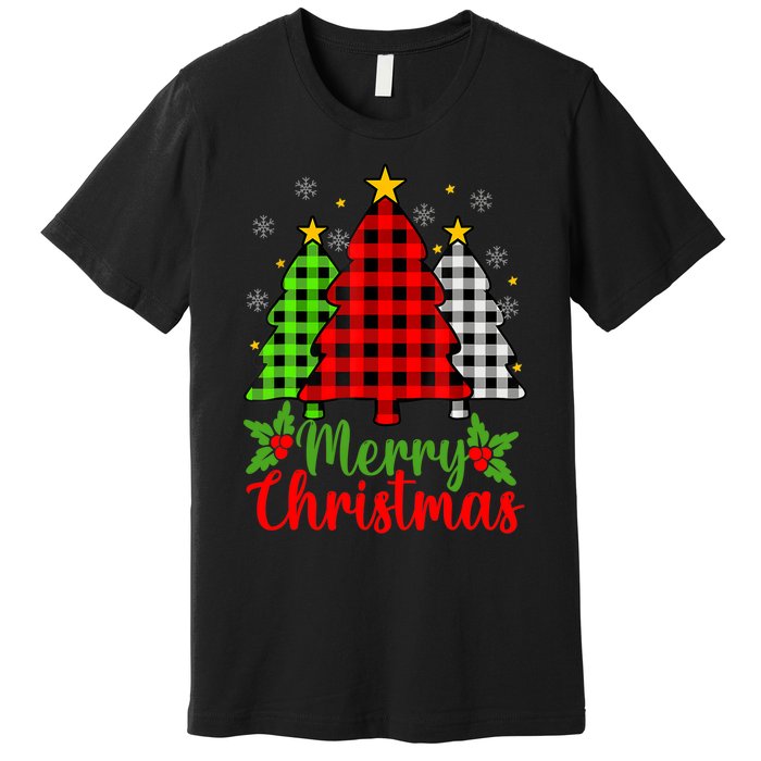 Merry Christmas Tree Buffalo Plaid Red White Green Cute Xmas Premium T-Shirt