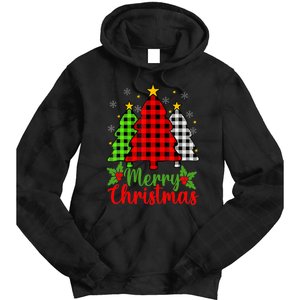 Merry Christmas Tree Buffalo Plaid Red White Green Cute Xmas Tie Dye Hoodie