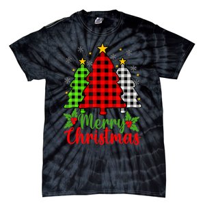 Merry Christmas Tree Buffalo Plaid Red White Green Cute Xmas Tie-Dye T-Shirt