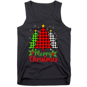 Merry Christmas Tree Buffalo Plaid Red White Green Cute Xmas Tank Top