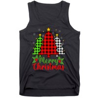 Merry Christmas Tree Buffalo Plaid Red White Green Cute Xmas Tank Top