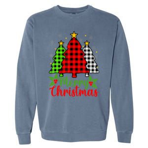 Merry Christmas Tree Buffalo Plaid Red White Green Cute Xmas Garment-Dyed Sweatshirt