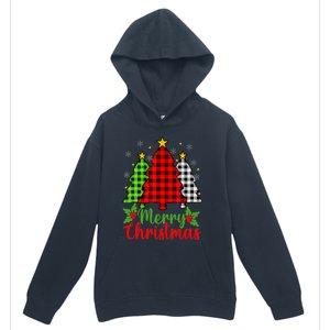 Merry Christmas Tree Buffalo Plaid Red White Green Cute Xmas Urban Pullover Hoodie