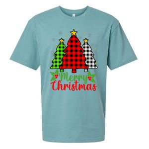 Merry Christmas Tree Buffalo Plaid Red White Green Cute Xmas Sueded Cloud Jersey T-Shirt