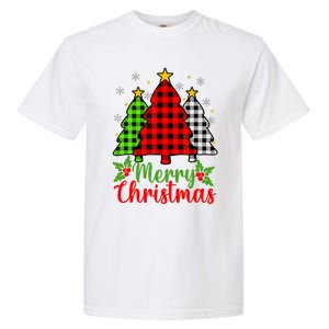 Merry Christmas Tree Buffalo Plaid Red White Green Cute Xmas Garment-Dyed Heavyweight T-Shirt