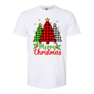 Merry Christmas Tree Buffalo Plaid Red White Green Cute Xmas Softstyle CVC T-Shirt