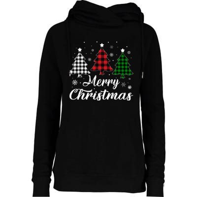 Merry Christmas Tree Xmas Buffalo Plaid Red White Green  Womens Funnel Neck Pullover Hood