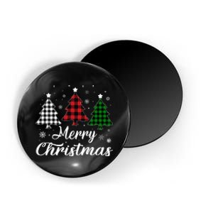 Merry Christmas Tree Xmas Buffalo Plaid Red White Green  Magnet