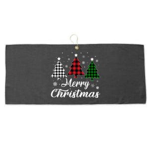 Merry Christmas Tree Xmas Buffalo Plaid Red White Green  Large Microfiber Waffle Golf Towel