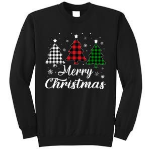 Merry Christmas Tree Xmas Buffalo Plaid Red White Green  Tall Sweatshirt