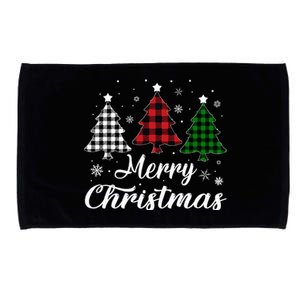 Merry Christmas Tree Xmas Buffalo Plaid Red White Green  Microfiber Hand Towel