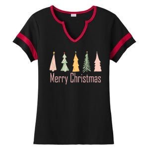 Merry Christmas Trees Cute Holiday Ladies Halftime Notch Neck Tee