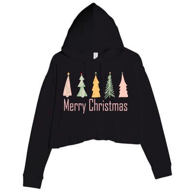 Merry Christmas Trees Cute Holiday Crop Fleece Hoodie