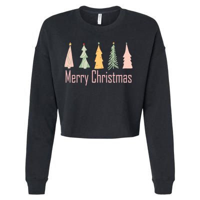 Merry Christmas Trees Cute Holiday Cropped Pullover Crew