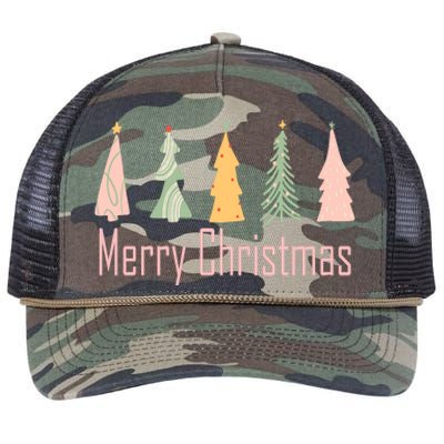 Merry Christmas Trees Cute Holiday Retro Rope Trucker Hat Cap