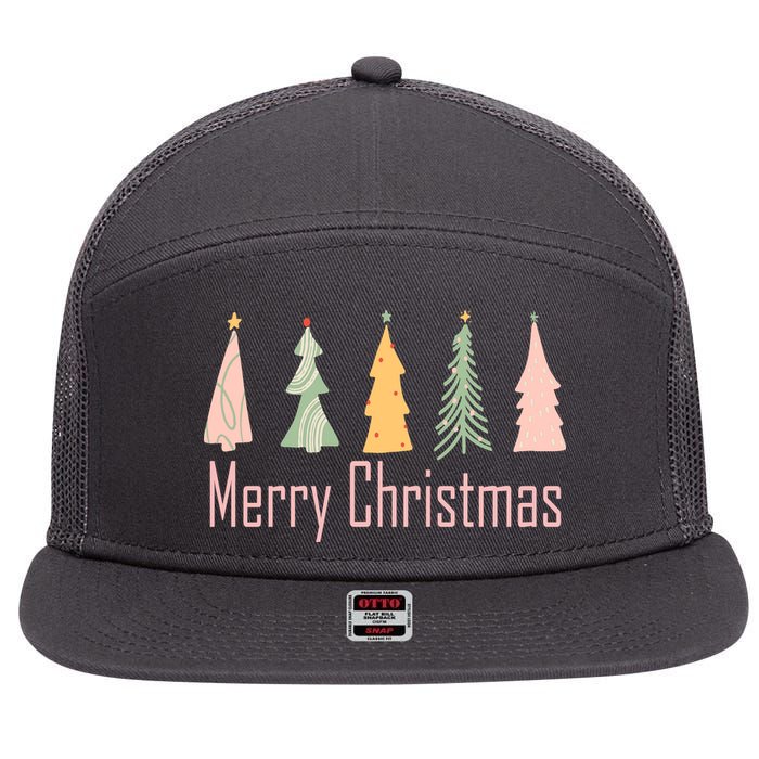 Merry Christmas Trees Cute Holiday 7 Panel Mesh Trucker Snapback Hat