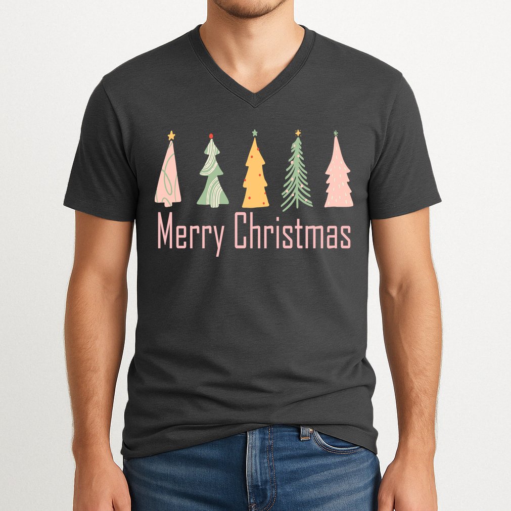 Merry Christmas Trees Cute Holiday V-Neck T-Shirt