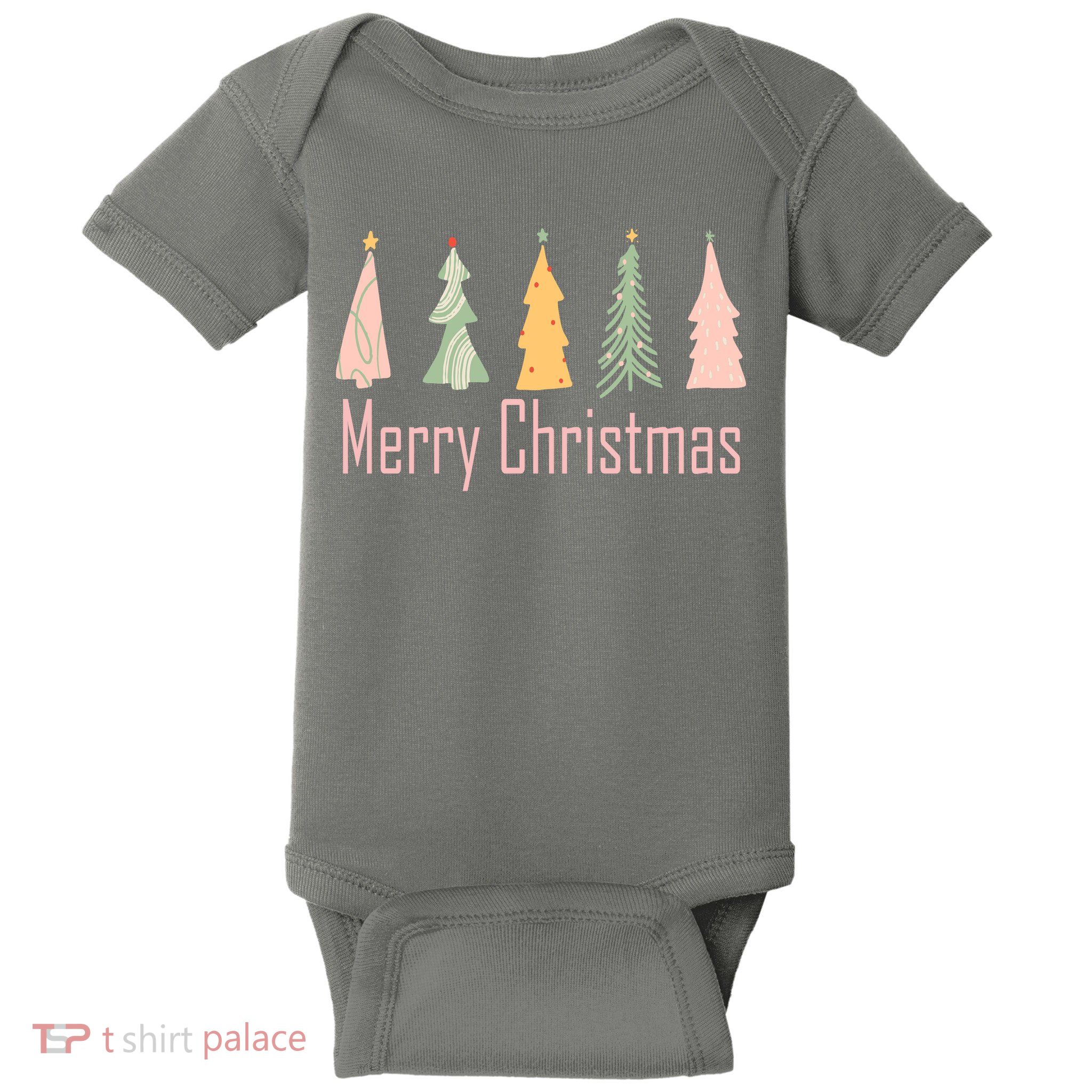 Merry Christmas Trees Cute Holiday Baby Bodysuit