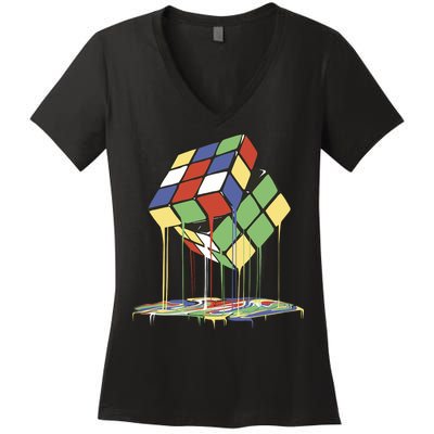 Magic Cube Toy Melting Women's V-Neck T-Shirt