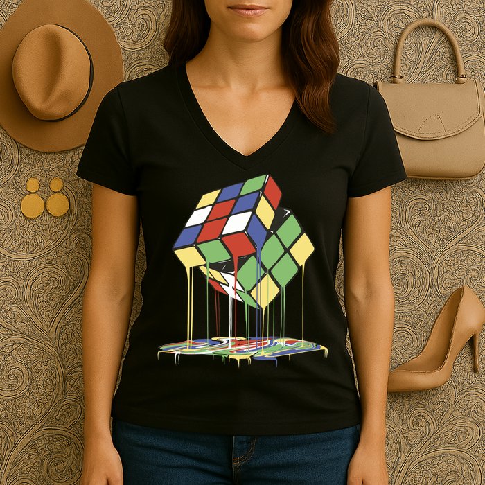Magic Cube Toy Melting Women's V-Neck T-Shirt